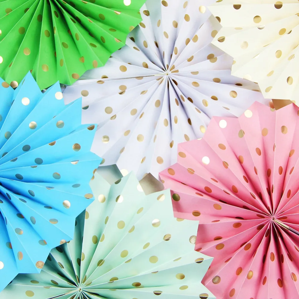 

1x Gold Polka Dot Paper Fan Decoration Accodion Fans Crinkle Fans Rosettes Pinwheel Backdrop for Wedding Shower Birthday Party