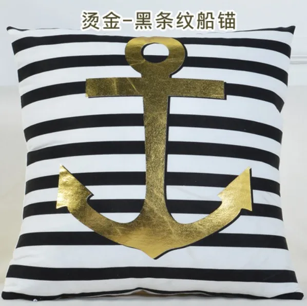 Anchor Sea Pillow Cover Cushion Case White Velvet Golden Starfish Sofa Cushion cover Home Chair bed Cushion Cover 45x45cm B427