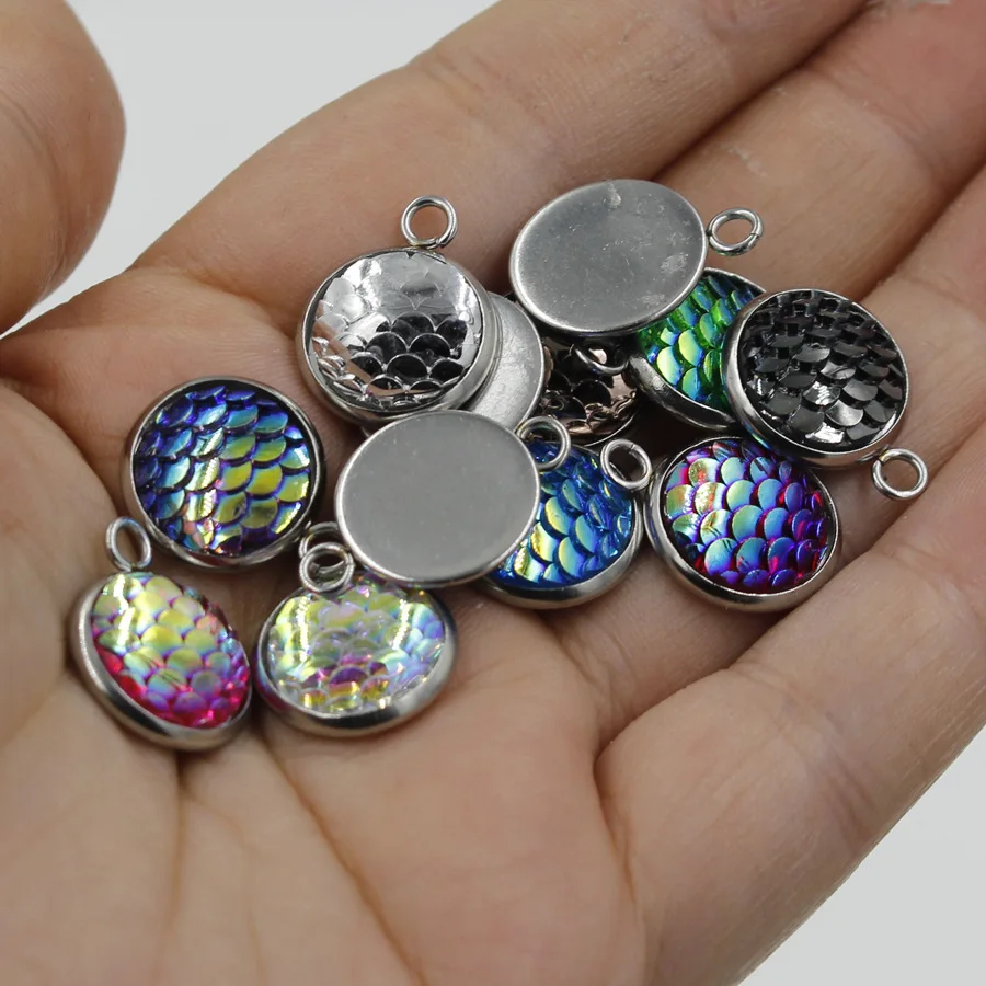 Round Charm Fish Scale Pendants Stainless Steel Findings For Jewelry Making Diy Hand Made Accessories Jewelry Findings