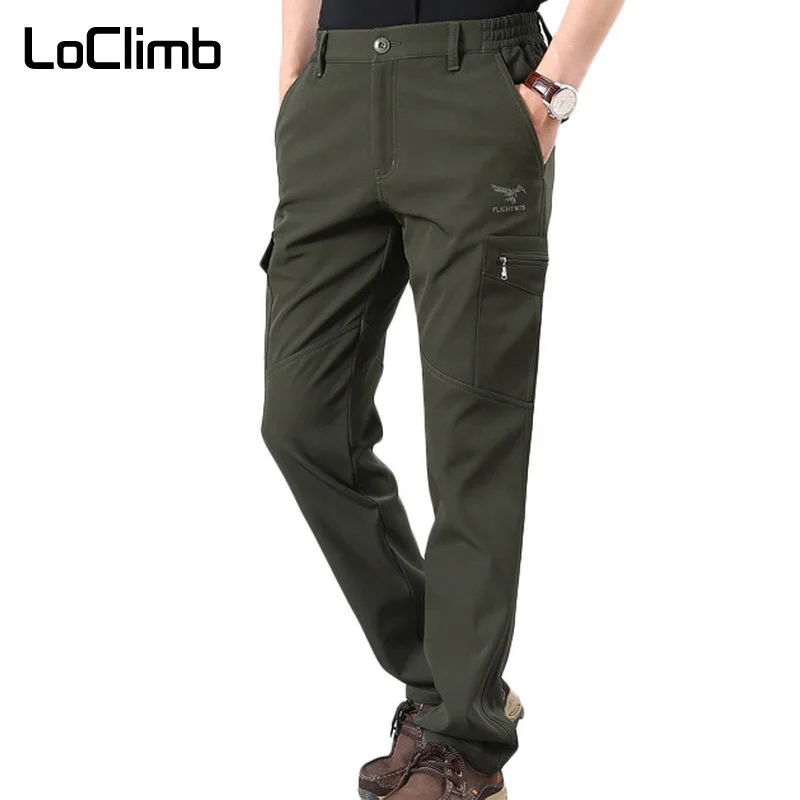 LoClimb senderismo al aire libre de los hombres de pantalones de invierno cálido polar Softshell pantalones militar del ejército de Trekking de esquí impermeable pantalones AM353
