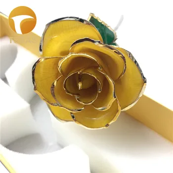 

Yellow Artificial Flower Rose Wedding Return Gift Fashion 24k Golden Rose Lover's Flower Gold Dipped Rose Come with Gift Box