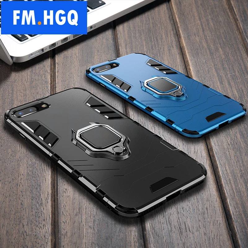 

Magnetic Case for iPhone 6 7 8 Plus Luxury Metal Magnet Ring Holder Phone Shockproof Back Cover For iphone 8 2 in 1 Phone Shell