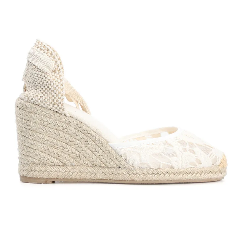 New Summer Women's Espadrilles Sandals Sexy Lace Shoes Woman 6.5CM9CM High-Heeled Platfroms Casual Wedges For Women High Heels (19)