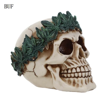 

BUF 15cm Peace Grass Skull Statue Resin Craft Home Decoration Sculpture Halloween Party Decor Ornaments