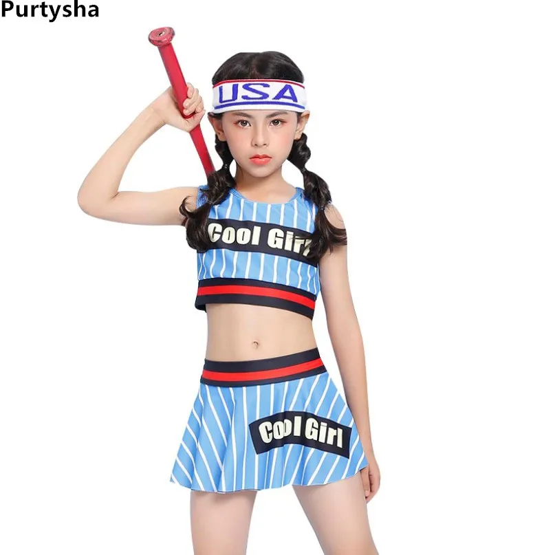 

Kids Swimsuit Beach Sports Tops & Skirt Two-piece Swimwear Set Striped Girl Swimsuit Teenager Students Bathing Suit 7-13 Years