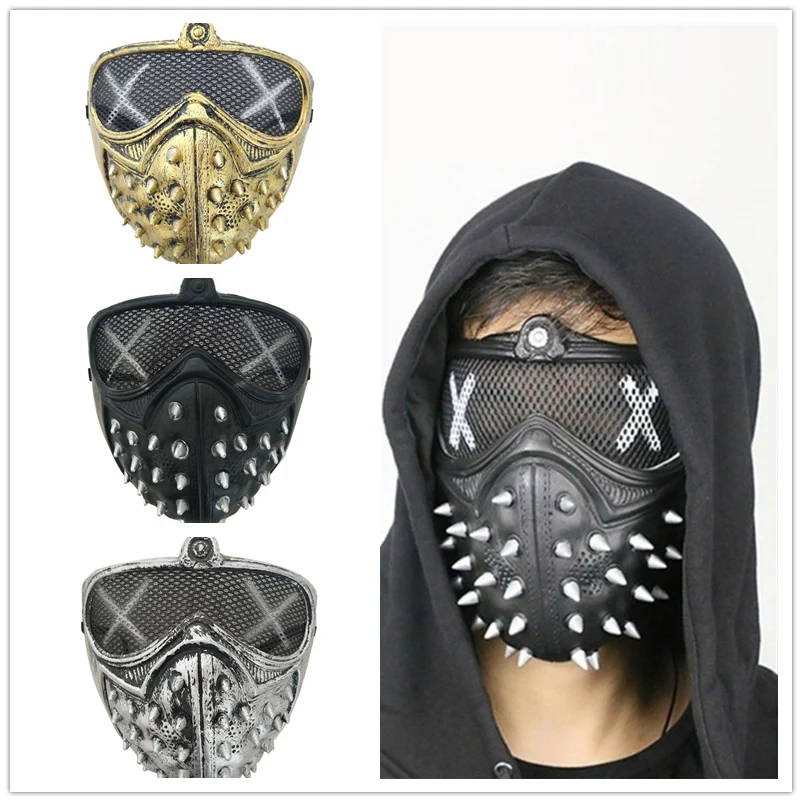 

Halloween Watch Dogs 2 WD2 Game Mask Marcus Wrench Cosplay Gothic Rivet Face Mask Punk Half Face PVC Mask Party Cosplay Props