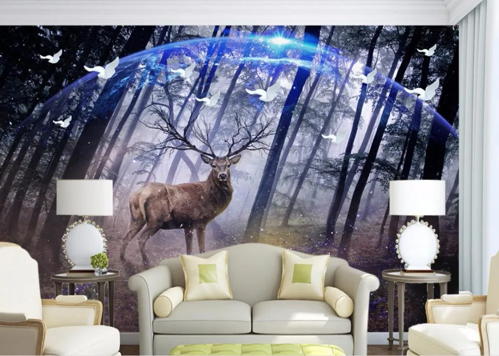Пользовательские нетканых обои лесных животных 3D обои гостиной 3D пейзаж росписи обоев 3D стереоскопического