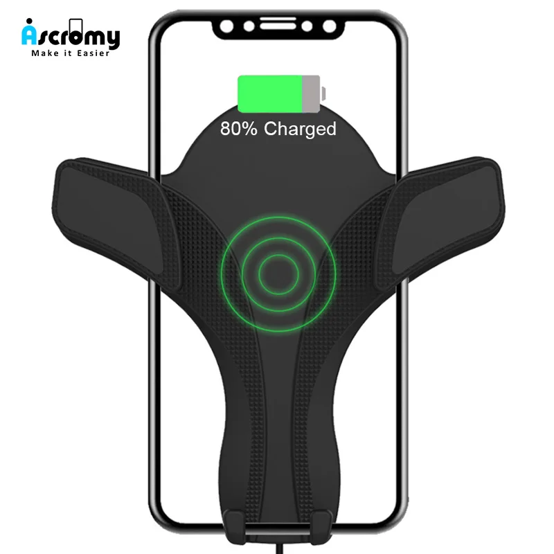

Ascromy For iPhone X QI Car Wireless Charge Air Vent Holder Stand For iPhone 8 Plus Samsung Galaxy S9 Plus S8 Inductive Charger