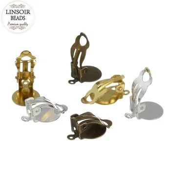 

LINSOIR 30pcs Gold Silver Color Earring Clips No Pierced 10mm Photo Glass Cabochon Settings Cameo Base For Jewelry Making F2402