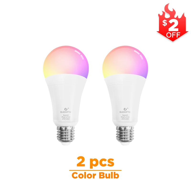 G светодиодный OPTO двойной белый и цветной 12 Вт светодиодный лампочка ZigBee RGB свет ww/cw AC100-240V ZIBEE ZLL звено, светлый работа с amazon ecoh E27/E26 - Испускаемый цвет: 2 Pcs Color Bulb