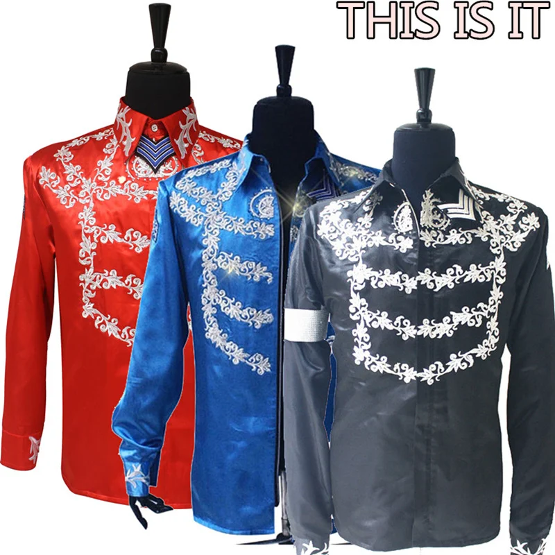 

Rare Fashion MJ Michael Jackson US England THIS IS IT Handmade 100% Crystal On Silver Printing Shirt Jacket In 3 Color