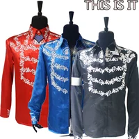 Rare Fashion MJ Michael Jackson US England THIS IS IT Handmade 100% Crystal On Silver Printing Shirt Jacket In 3 Color 1