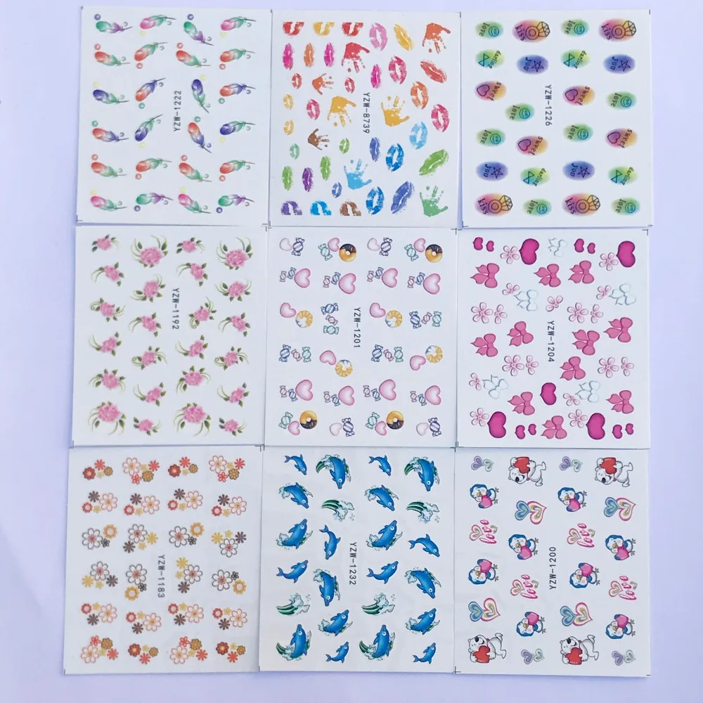 YZWLE 60 Sheets Mixed Sticker Nails Summer Slider Set Flamingo Owl Flower Animal Designs Water Manicure Tips Nail Decals