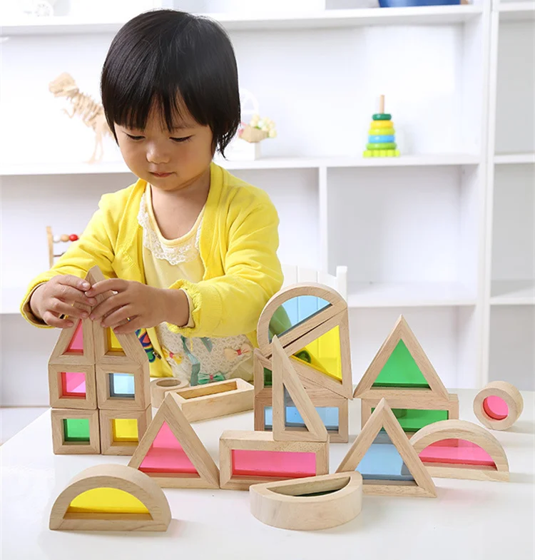 Радужные блоки 24 шт Геометрическая сборка акриловые блоки деревянные игрушки для детей творческие строительные блоки Развивающие детские игрушки