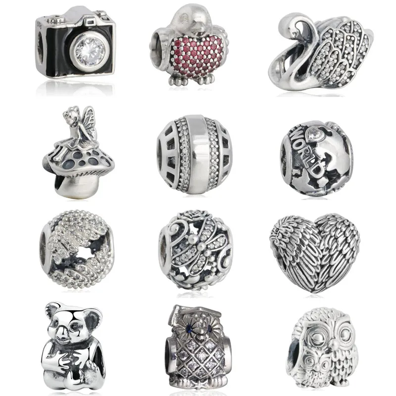 

Autumn collection 925 Sterling-silver-jewelry Swan owl charms fit charm bracelet bangle necklace pendants DIy beads Fine jewelry