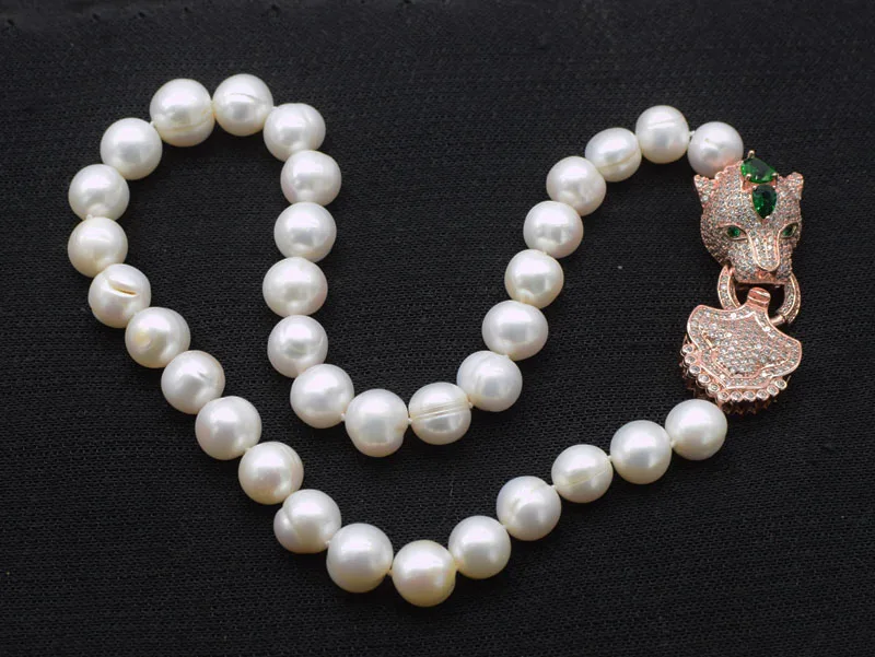 

WOW! freshwater pearl white near round 11-14mm big size leopard clasp necklace 19inch nature handmake wholesale FPPJ
