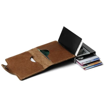 

Hot Aluminium RFID Blocking Wallets Men Genuine Leather Double Metal Credit Card Holders Mini Vintage Hasp cardholder Wallet