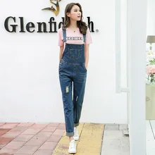 Vetevidi свободные джинсовые комбинезоны с дырками женские студенческие ветрозащитные тонкие облегающие брюки 9876