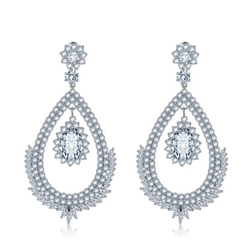 

Double Oval Crystal Dangle Earrings Big Drop Earrings Statement Accessories Brincos Jewelry for Women Gift