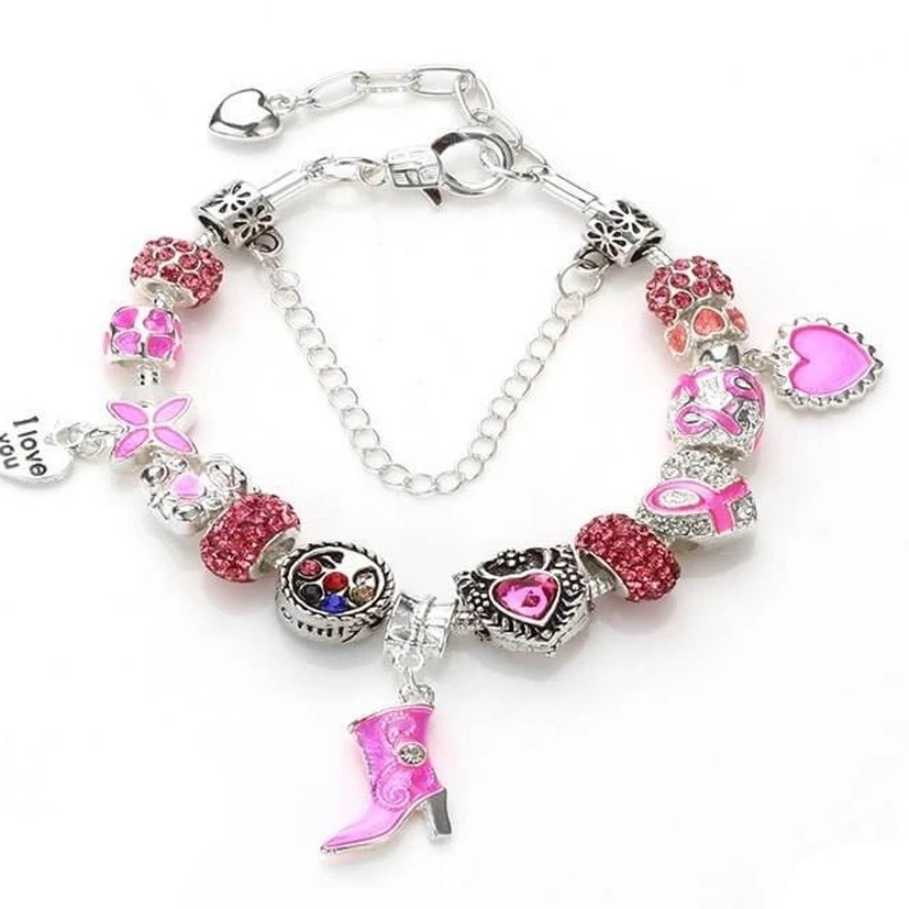 Breast Cancer Awareness Charms Bracelet