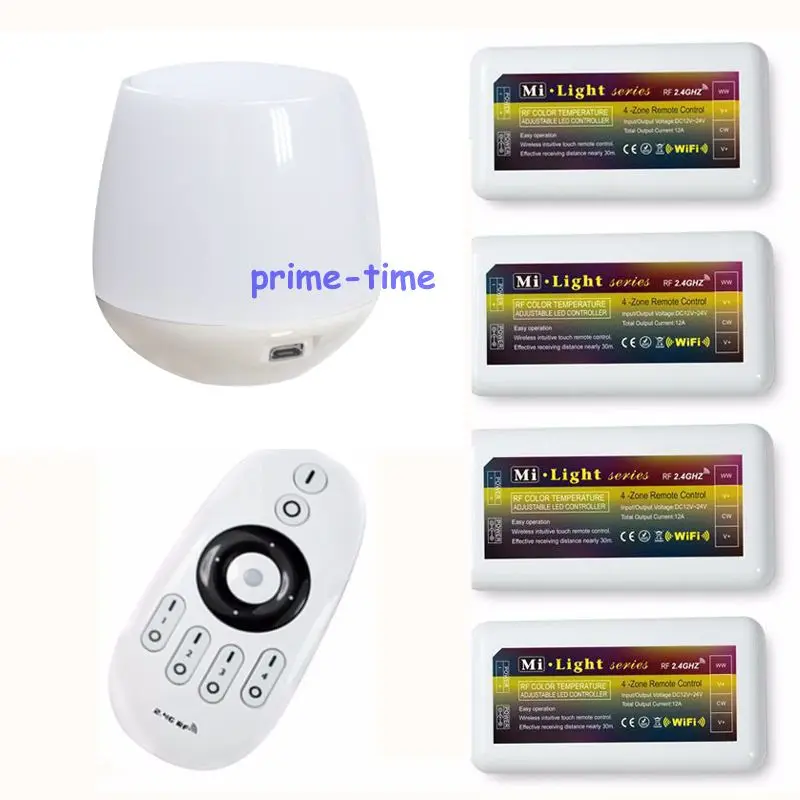 

2.4G 4-Zone Wireless RF Remote +4pcs WW/CW CCT LED Controller group control +WiFi iBox Adapter For Dual White Led Strip Light