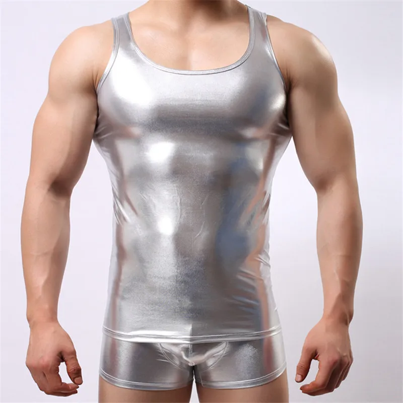 Мужской сексуальный жилет Размеры M/L/XL/XXL майки из искусственной кожи для мужчин