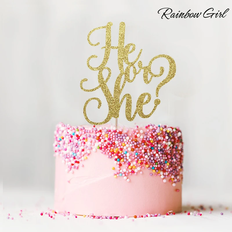 Lui Ou Elle Decoration De Gateau Pailletee Pour Fille Ou Garcon Accessoire De Decoration Pour Fete Prenatale De Revelation Du Genre Aliexpress
