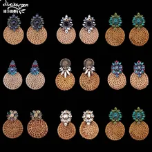 Dvacaman серьги-капли в виде цветка с кристаллами, женские серьги в этническом стиле, Бамбуковые серьги ручной работы из ротанга, вязаные ювелирные изделия, свадебные аксессуары