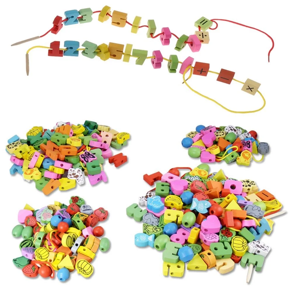 

2019 New 1 Set DIY Wooden Animal Fruit Block stringing beaded Toys For Children Learning & Education Colorful Blocks Toys