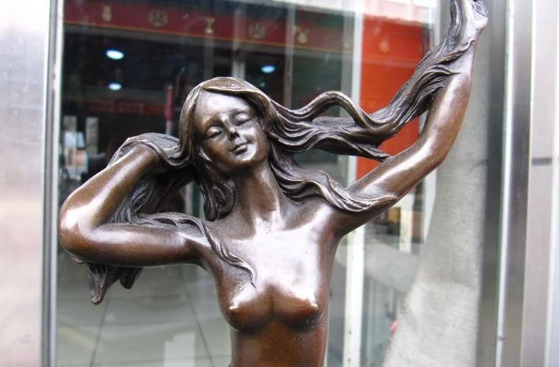 

12" Western Pure Copper Bronze illusion nude maiden belle statuary Statue