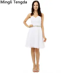 Mingli Tengda Новый Кот шифон платье подружки невесты Плиссированные платье подружки невесты с бисером Пояса Милая Robe demoiselle d'honn