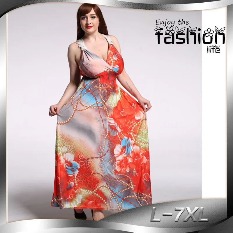 

Plus Size L-7XL 2019 Summer Dress Women Floral Printed Sexy Sling Long Dress Sleeveless A-line Casual Beach Boho Dress C0527