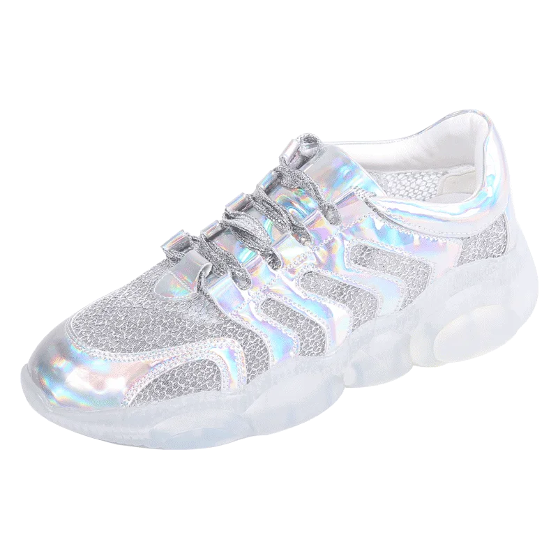 

New Thick Sole Luxury Women Running Shoes Zapatos Mujer Footwear Silver Sneakers Female Sport Shoes Outdoor Women Walking Shoes