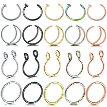 1 шт. хирургический стальной нос пирсинг золото поддельная перегородка кольцо в нос 20 г 18 г Лабрет спираль Поддельные уха пирсинг, Септум клип искусственная сексуальная Бижутерия