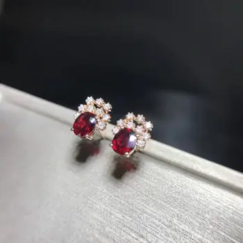 

Real 18K Rose Gold Ruby stud earring Natural and real ruby Earring Fine jewelry Gem 0.826CT With 18pcs Diamond