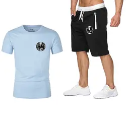 Модный спортивный костюм с принтом футболка + шорты модные тренды 2019 Фитнес хлопок брендовые футболки для мужчин бодибилдинг одежда m-xxl