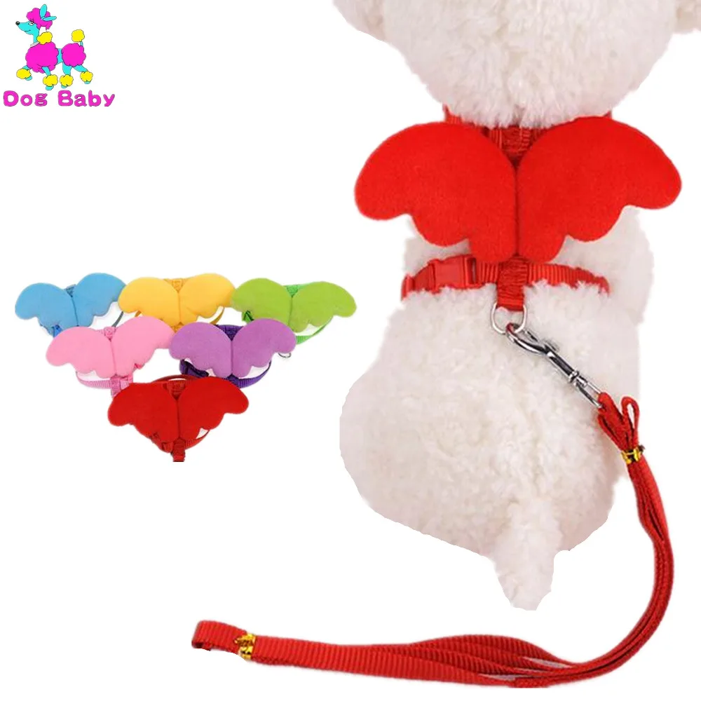 

DOGBABY Cat Collar Leash Polyester Little Angel Wings Harness For Small Cats & Dogs Adjustable Puppy Pet Dog Collars Size XS S M