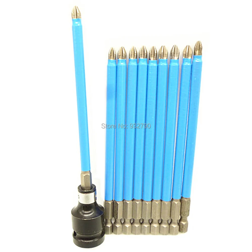 

10x 150mm 6" Ph2 Non Slip Screwdriver Drill Bit Magnetic Phillips Head Screw Driver Bit + 1/2" Drive To 1/4" Hex Shank Converter