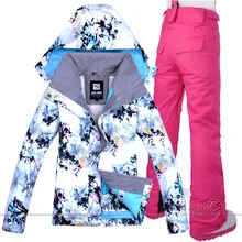 Gsou зимние женские лыжные брюки, куртки, водонепроницаемые ветрозащитные зимние куртки и штаны, Женский комплект для сноуборда, пальто и брюки для сноуборда
