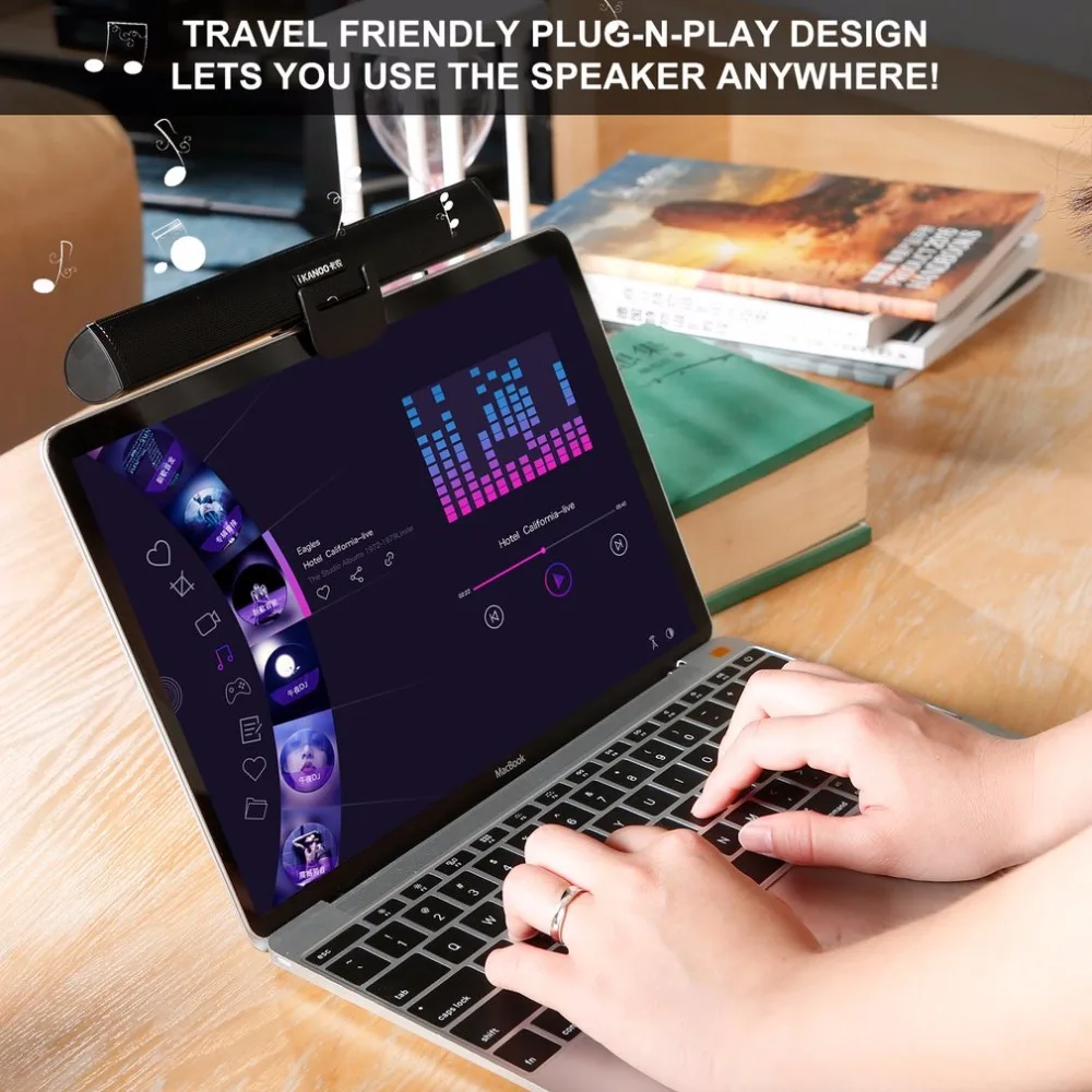 Original iKANOO USB Power Laptop Computer PC Notebook Audio Speaker Audio Stereo Amplifier Soundbar Earphone Jack with Holder