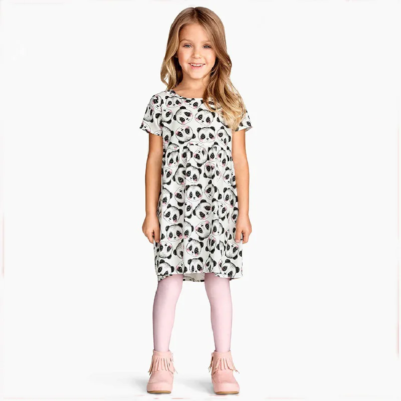 

Fashion panda print bebe clothes girl summer dress ruched cute children frocks child suit shorts kids soft cotton baby clothing