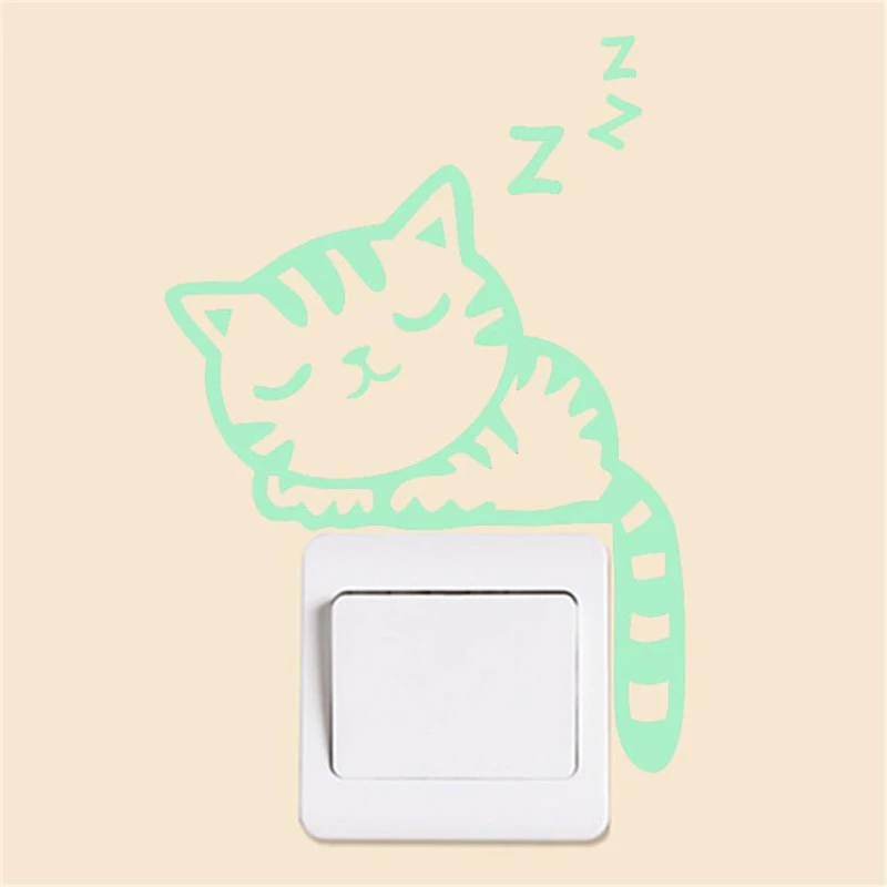 2018 New 1Pcs Cute Creative Kitten Cat Luminous Noctilucent Glow Switch Removable Wall Sticker Home12