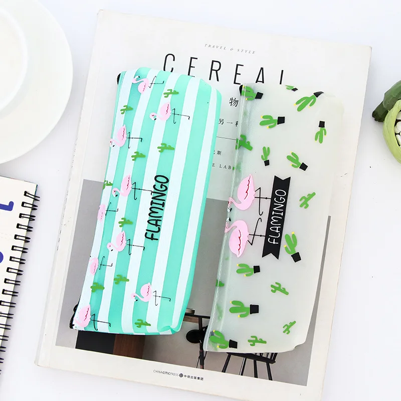 

Creative PVC Flamingo Pencil Cases Cute Cactus Pencil Bags Pouch Pen Box For Kids School Supplies Kawaii Stationery