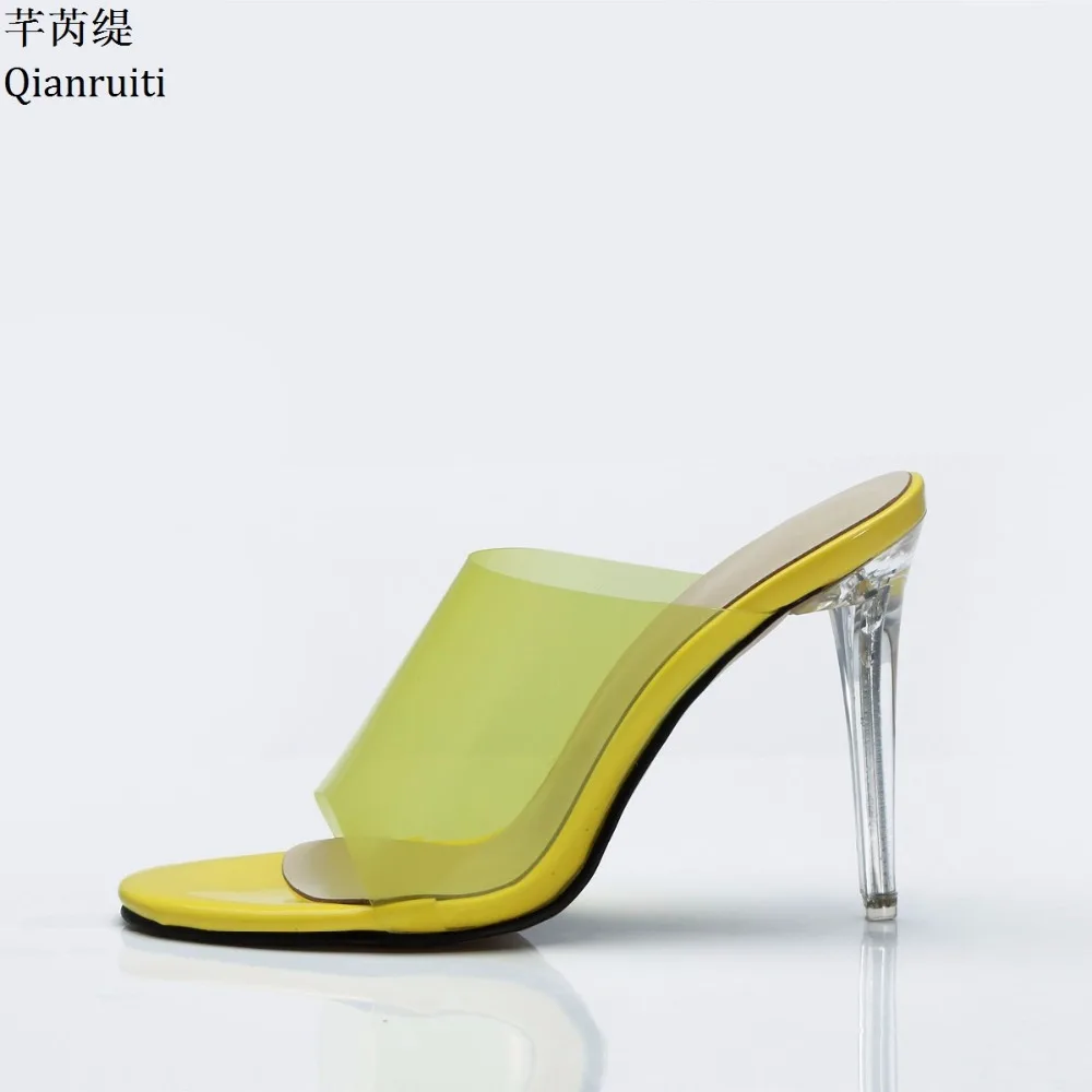 

Qianruiti Yellow Transparent PVC Slingback Women Pumps Summer Clear Stiletto Heels Women Shoes Open Toe High Heels Women Sandals
