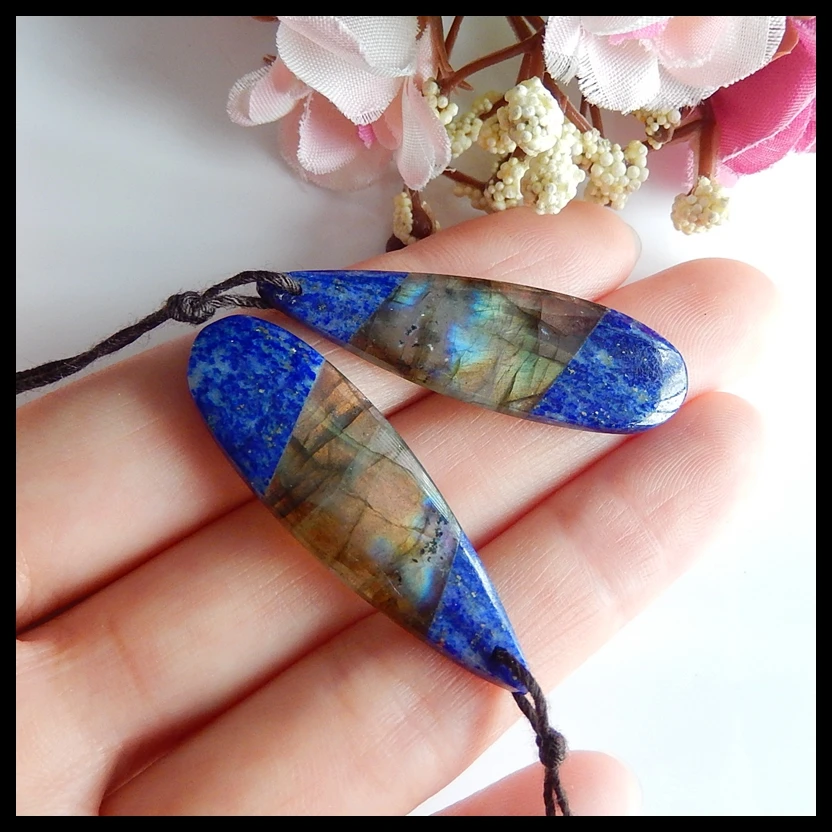 

Fashion Jewelry For Women Earrings Accessories,Lapis lazuli Labradorite Intarsia Gemstone earring jewelry,42x13x5mm,8.3g