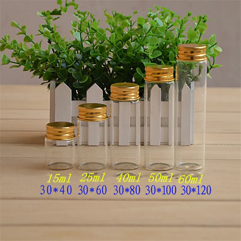 15ml 25ml 40ml 50ml 60ml  Mini Glass Bottles With Aluminum Screw Cap Empty Metal Lids Glass Vials Jars