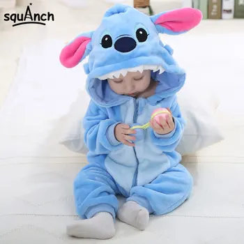 

Stitch Kigurumis Baby Boy Girl Kawaii Onesies 0-3T Children Zipper Pajama Infant Clothes Cartoon Romper Winter Sleep Suit Outfit