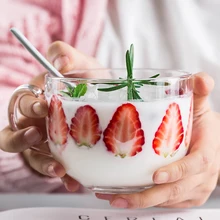 Стеклянная домашняя чашка большой вместимости симпатичный чашка для завтрака прозрачный молочный хлопковый пояс покрытый стеклянный овсяный стакан