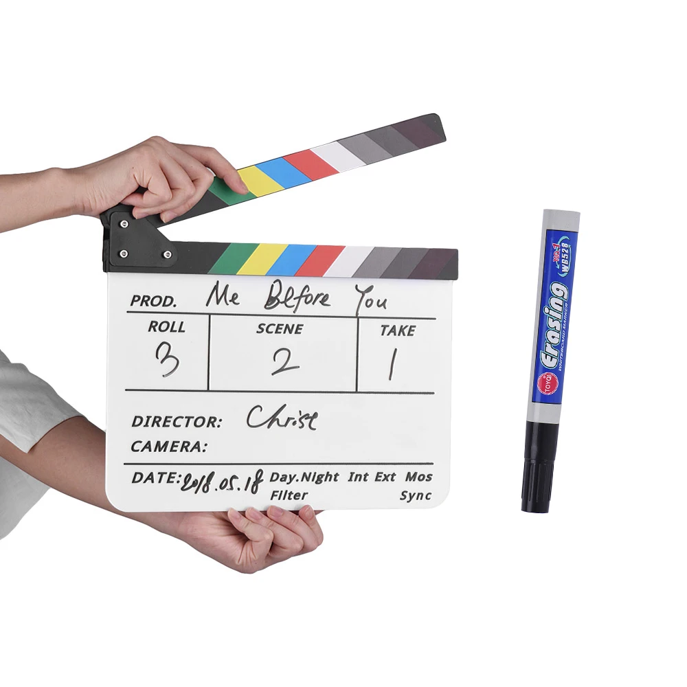 

Andoer Clapper Board Professional Acrylic Clapboard Dry Erase TV Film Movie Director Action Scene Slate With Marker Pen Eraser