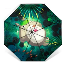 Guarda-chuva sol criativo totoro & mei feminino senhora chuva ensolarado guarda-chuva 3 dobrar 8 costelas pára-sol à prova de ultravioleta guarda chuva